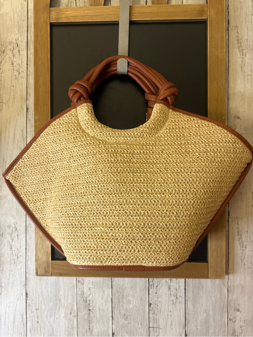 NWT Time and Tru Women's Knot Handle Tote Handbag, Natural Out of Stock - Picture 8 of 8